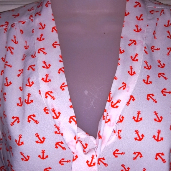 Eyeshadow Women's Sz Small Anchors White Red Ruffles Sleeveless Nautical Boating - Picture 4 of 16